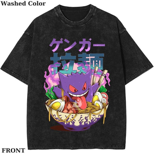 Gengar Ramen Pokemon Graphic T-Shirt, Pokemon T-Shirt, PKM Shirt, Anime Funny Shirt, Vintage Tee Streetwear Shortsleeve Printed Womenswear Top