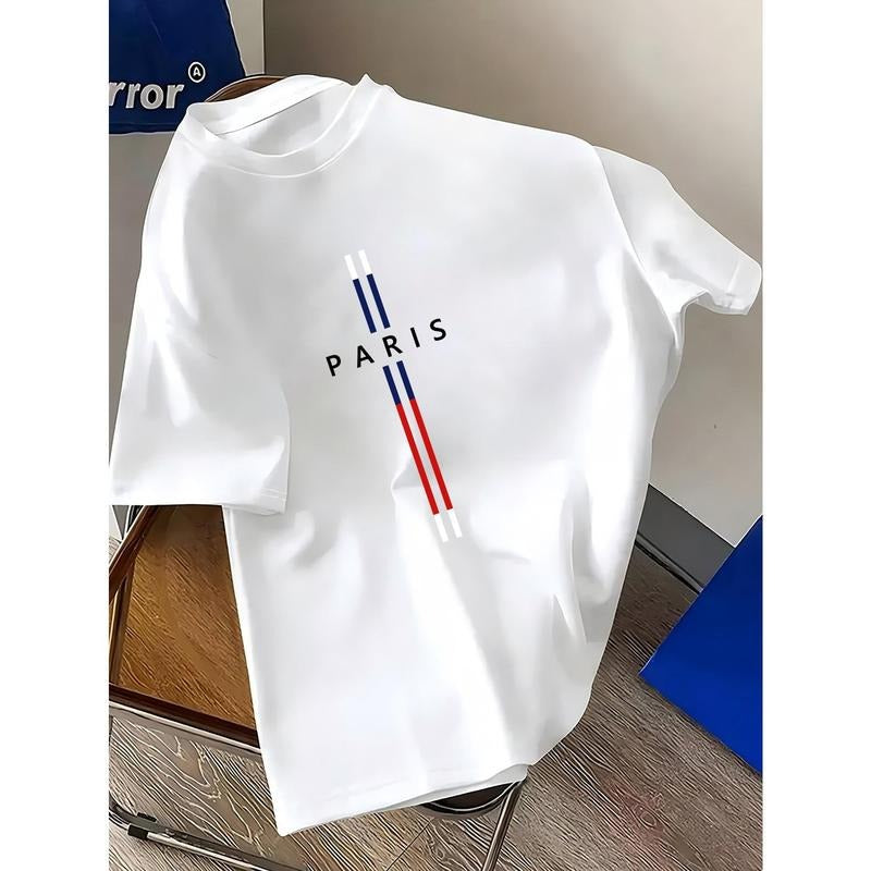 [Geometric Paris Print Tee] Summer Geometric Paris Print Polyester T-Shirt