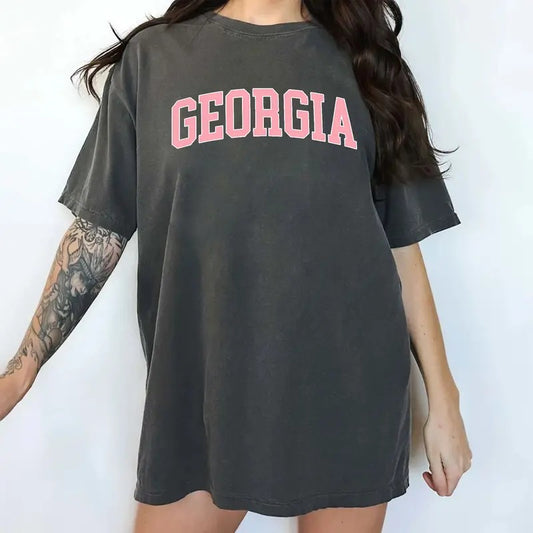 Georgia T-shirt, Georgia State Tee, Family Vacation Tee, Georgia Local Shirt, Georgia Lover Tee, Pine Nature Outdoors Georgia Trip Shirt, Comfy Fabric Graphic Tee, Women's Top, Womenswear, Cotton Fabric Relaxed Fit Chic Style