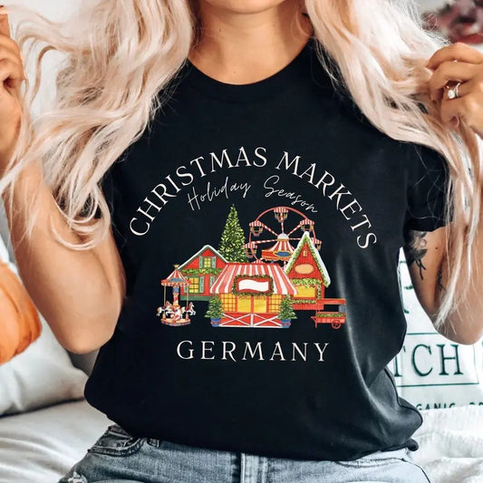 Germany Christmas Market T-shirt, German Seasons Gift, Germany Xmas Gift Sweater, Xmas Market Gift Casual Cotton Fabric Fit Top Tshirt