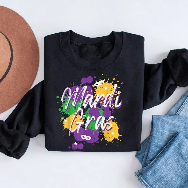 Get Festive with our Mardi Gras Sweatshirt - Louisiana Carnival Gift featuring NOLA Beads Parade & Flower Breathing...