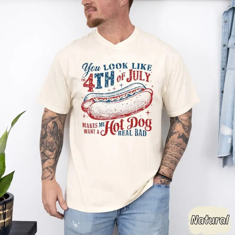 Get Ready for July 4th with our Hot Dog Lovers Shirt! You Spiky hair fighters Look Like Independence Day Craving Hot...