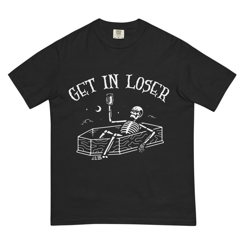 Get in loser Skeleton shirt, Skeleton Shirt, Spooky Season Shirt, Summerween shirt, Comfort Colors Halloween Shirt, Casual Shirt Unisex, Halloween Clothing, Graphic Halloween Apparel, Casual Cotton T-shirt, Unisex Halloween