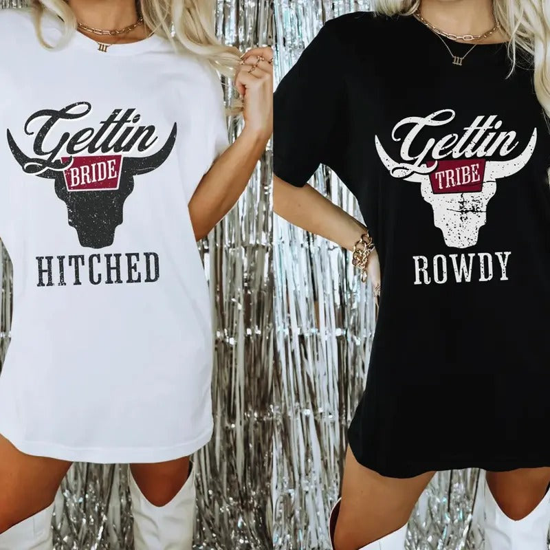 Getting Hitched Getting Rowdy Shirt, Country Bachelorette Shirt, Western Bachelorette Party Favors, Nashville Bachelorette Shirts, Nash Bash