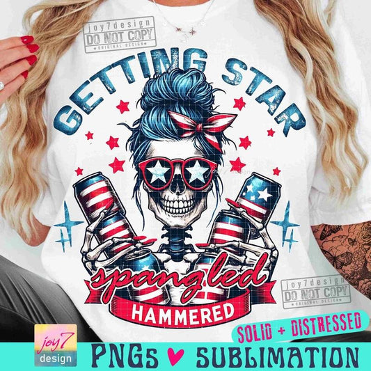 Getting Star Spangled Hammered T-shirt, Trendy 4th of July Funny Skeleton Fourth of July T-shirt, Retro America T-shirt July 4th