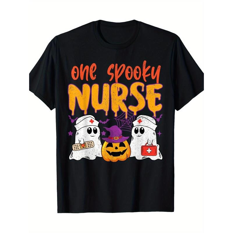 Ghost A Ghost Nurse Halloween Nurse Autumn Scrub RN Men's T-shirt -100% cotton Made in USA