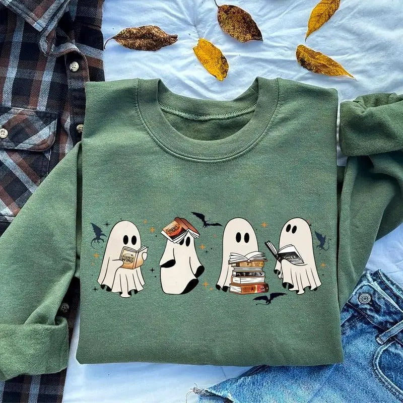 Ghost Book Dragon Sweatshirt, Ghost Bookish Shirt, Ghost 4th Wing Sweatshirt, Halloween Book Lovers Shirt, Bookish...