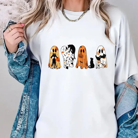 Ghost Cat Shirt, Halloween Ghost Shirt, Black Cat Shirt, Spooky Season, Cat Lover Gift, Halloween Gift, Retro Cat Mom Shirt, Unisex Short Sleeve Tee Shirt, Casual Clothing