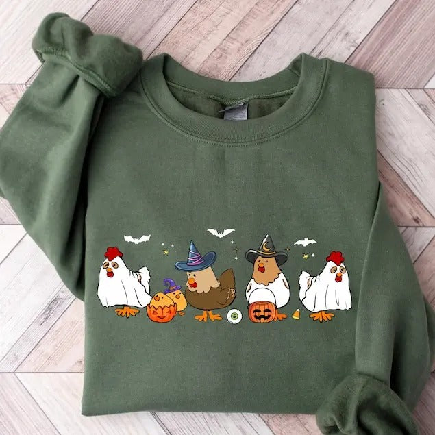 Ghost Chicken Sweatshirt, Magic Chicken Sweatshirt, Spooky Season Shirt, Funny Fall Shirt, Ghost Sweatshirt, Halloween ...