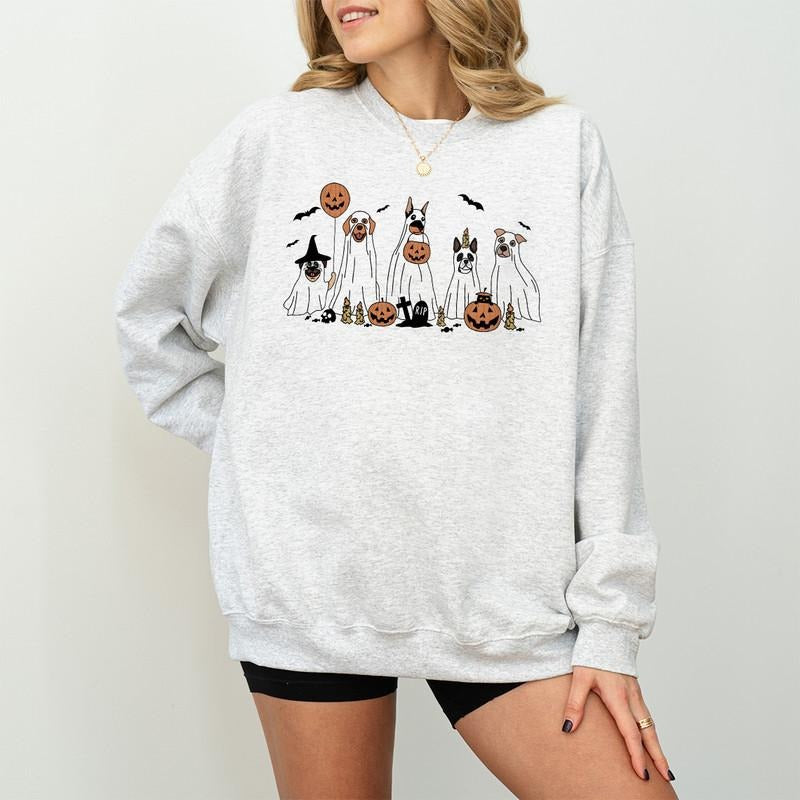 Ghost Dog Halloween Sweatshirt, Halloween Dog Sweatshirt, Retro Halloween Shirt, Dog Pumpkin Halloween Sweatshirt, Halloween Sweatshirt, Spooky Season Shirt