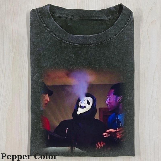 Ghost Face Smoking Vintage Tee, Ghost Cool T-Shirt, Meme Cringe Funny Dumb Shirts, Halloween T-shirt, Unisex Movie Shirt, Casual Cotton Tee, Halloween Horror Fan Shirt Menswear Womenswear Streetwear