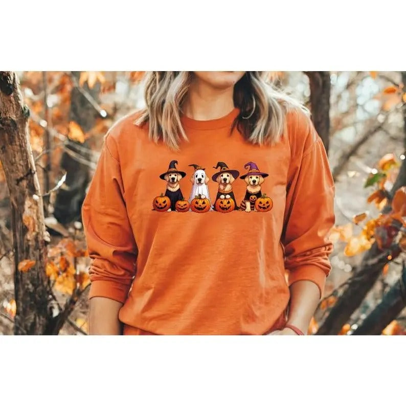 Ghost Golden Retriever Dogs Halloween Sweatshirt, Spooky Dogs Sweatshirt, Womens Dog Lover Halloween Gift, Cute Halloween...