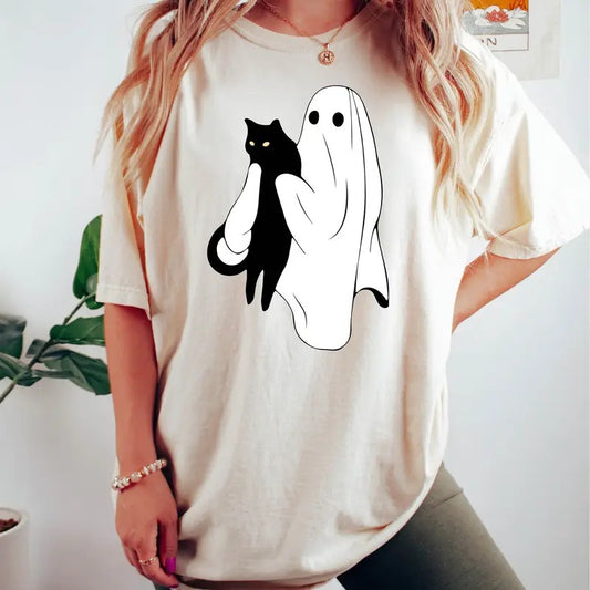 Ghost Holding Black Cat Halloween Shirt, Ghost Cat Halloween Sweatshirt, Ghost Shirt, Halloween Gift, Funny Halloween Shirt, Halloween Black Cat Shirt, Cat Lover Shirt
