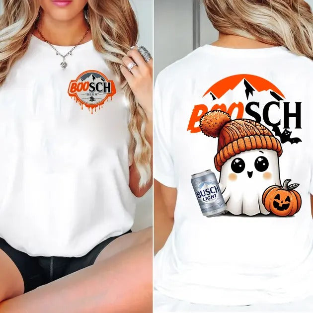 Ghost Holding Busch Light Beer Boo-sch T-Shirt - 2 side, Funny Beer Lover Gift