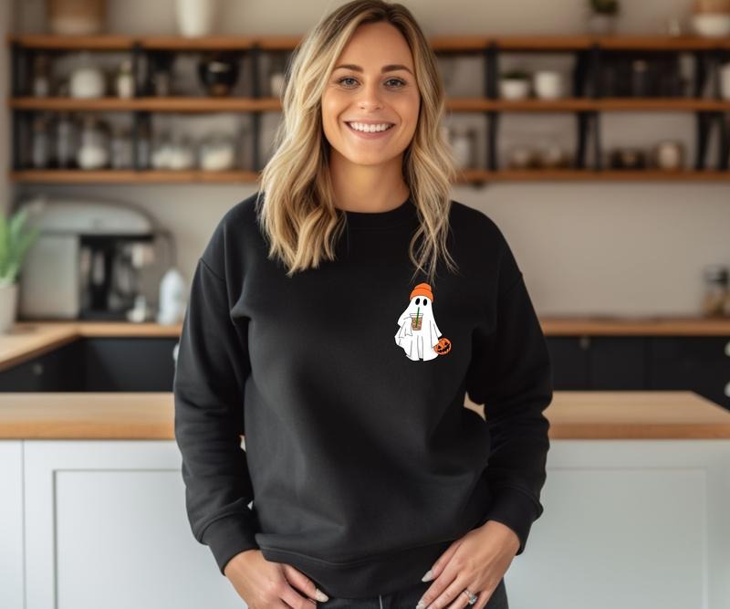 Ghost Latte Halloween Crewneck Sweatshirt T-Shirts, Hoodie | DripVista.com