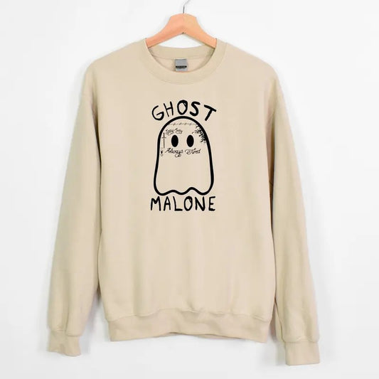 Ghost Malone Sweatshirt, Halloween Shirts, Spooky Halloween Tee, Funny Halloween Tee, Funny Ghost Malone Shirt, Cute Ghost Shirt, Malone Fan Shirt, Full Sizes, Full Colors, Cotton Pullover Sweaters