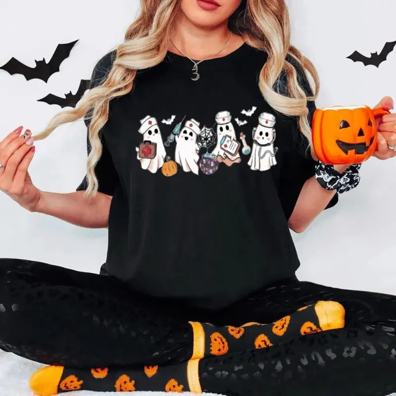Ghost Nurses Halloween T Shirts, Halloween Nursing T Shirt, Halloween Healthcare Shirt, Nurse Shirt, Unisex Short Sleeve Tee Shirt, Casual Clothing