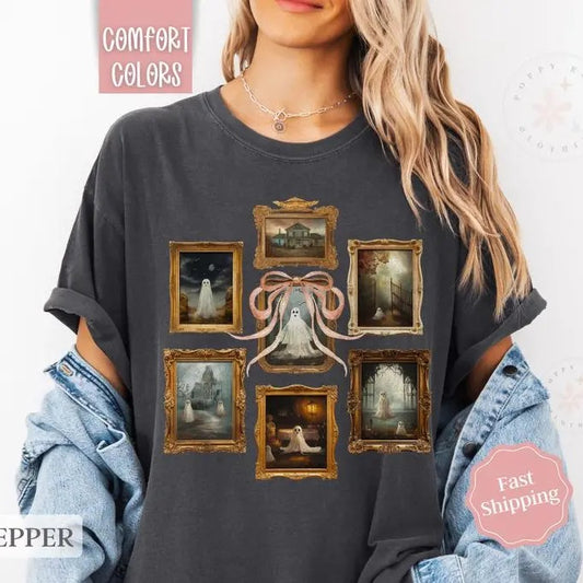 Ghost Pictures Shirt Comfort Colors, Cute Ghost Tshirt for Women,  Halloween Tee, Spooky Season Shirt Oversized Crewneck Tee
