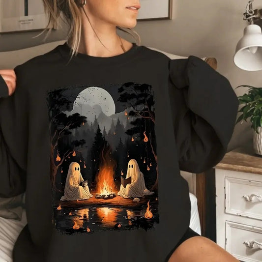 Ghost Reading Book Halloween Campfire Reading Books T-Shirt, Crewneck Sweatshirt, T - Shirt, Hoodie, Halloween Trending Shirt