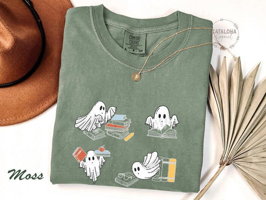 Ghost Reading Books Shirt, Halloween Teacher Gift, Ghost Reading Book , Spooky Season Trendy Shirt,halloween t-shirt