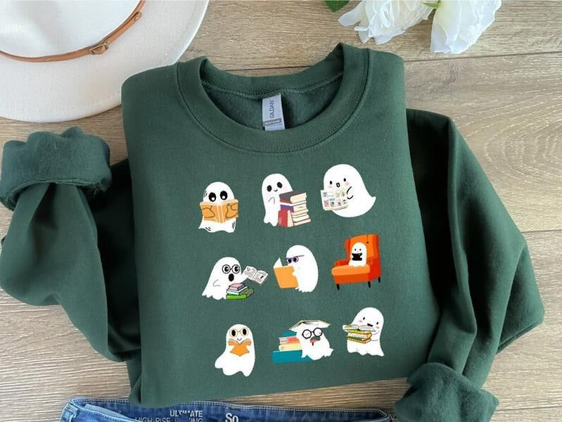 Ghost Reading Sweatshirt, Teacher Halloween Sweatshirt, Librarian Hoody, Book Lover Hoody, Reading Hoody, Teacher...
