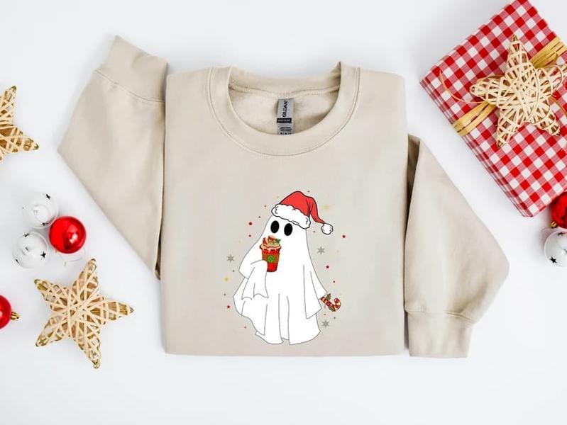 Ghost Santa Sweatshirt, Christmas Ghost Gift, Unisex Sweatshirt, Holiday Gift, Xmas Gift, Christmas Sweatshirt, Christmas...