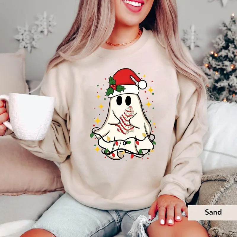 Ghost Santa Sweatshirt, Christmas Ghost Gift, Unisex Sweatshirt, Holiday Gift, Xmas Gift, Christmas Sweatshirt, Halloween Ghost Sweatshirt