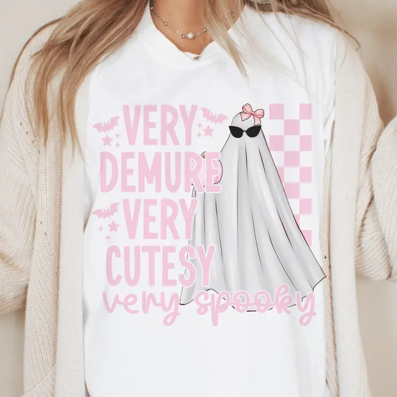 Ghost Tee Girly Ghost Tshirt Very Demure Ghost T-Shirt Very Demure Very Cutesy Very Spooky Top Coquette Ghost Tees Girly...