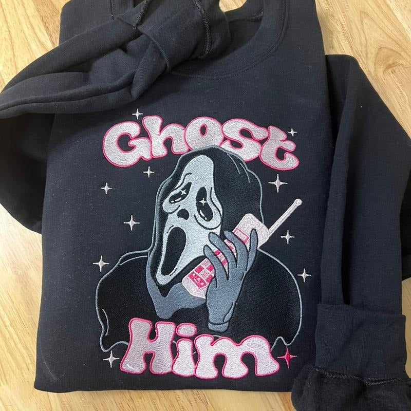 Ghost him embroidered sweater T-Shirts, Hoodie, Sweatshirt | DripVista.com
