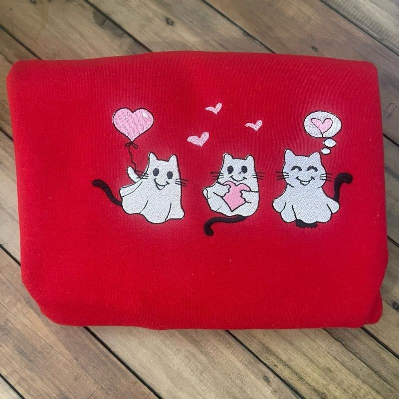 Ghost kitty embroidered sweatshirt or tshirt Hoodie | DripVista.com