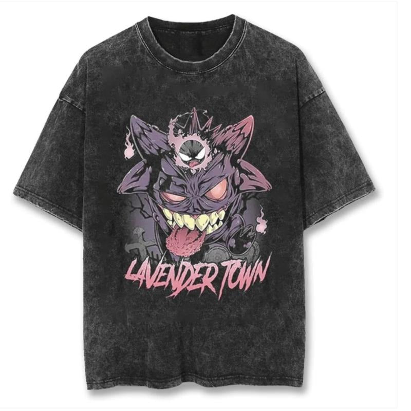 Ghost of Lavender Town Black Vintage Tee, Lavender Town Shirt, Lavender Town merch, Pokemon shirt, Halloween shirt, gift for him for her top menswear