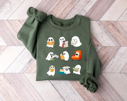 Ghosts Books Sweatshirt,Teacher Halloween Shirt,Halloween Ghost Reading Books Shirt,Book Lovers Tshirt,Halloween School Shirt
