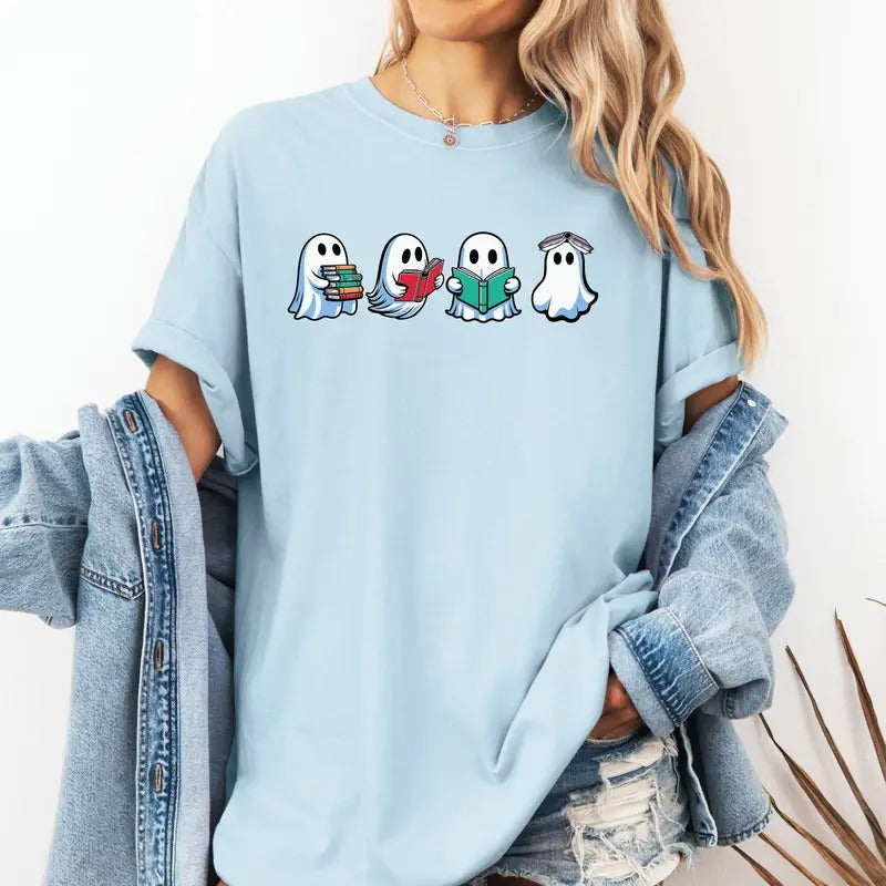 Ghosts reading books Halloween Custom colors tee shirt Casual Hoodie, Sweatshirt | DripVista.com