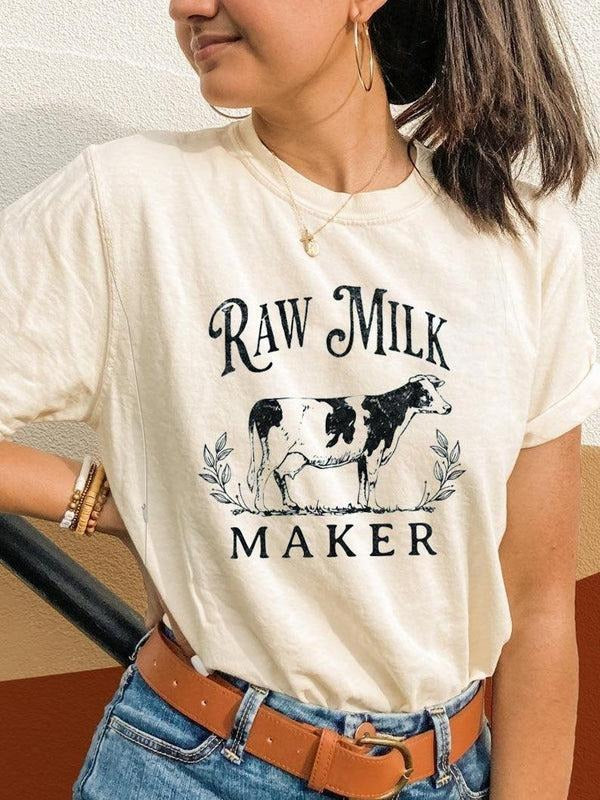 Giftifymama Raw Milk Maker Funny Nursing T-Shirt for Women - Casual Cotton Tee with Hidden Zips for Easy Access