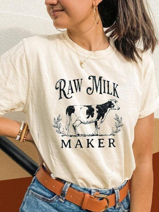 Giftifymama Raw Milk Maker Funny Nursing T-Shirt for Women - Casual Cotton Tee with Hidden Zips for Easy Access