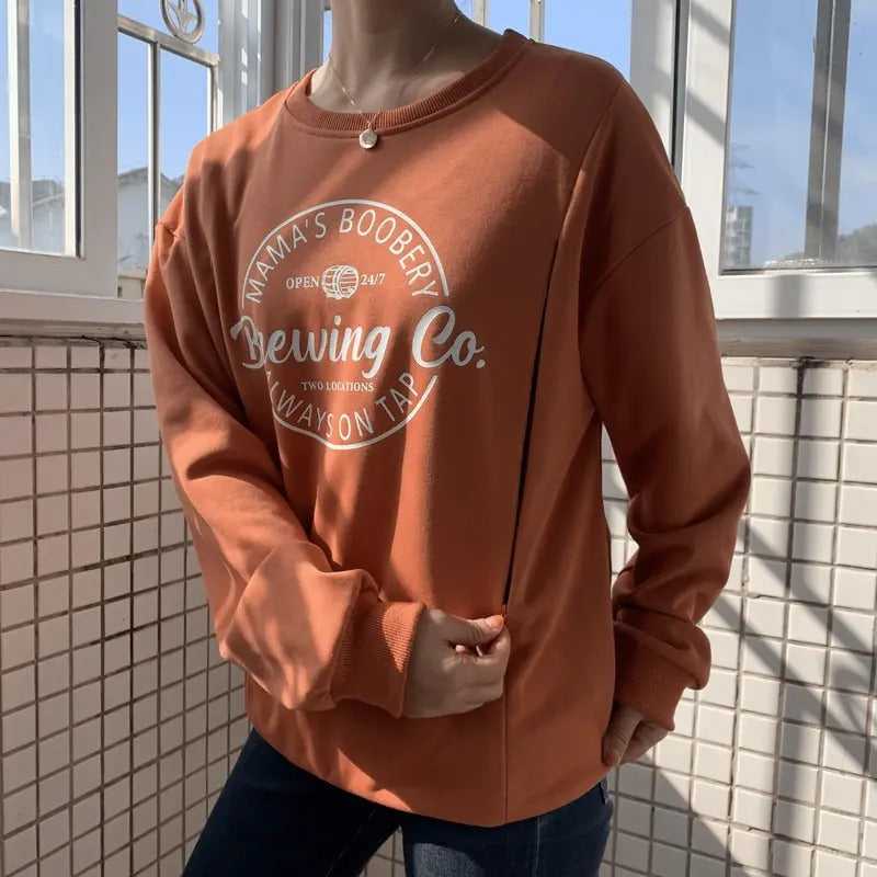 Giftifymama Women Causal Maternity Nursing Sweatshirt Comfort Friendly Zip Breastfeeding Pullover Tops Mama's Boobery Sweater