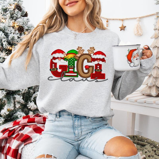 Gigi Claus Faux Embroidery Unisex Sweatshirt