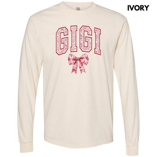 Gigi Red Ginger Jar Florals Long Sleeve Comfort Colors T-Shirt 'NLB'