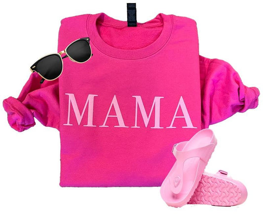 Gildan Brand Mama sweatshirt, mom gift, pink mama sweatshirt, girl mom sweatshirt, puff print, pink on pink Fit Womenswear Comfy