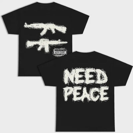 Gildan Heavy Cotton Unisex T-Shirt 2sides Need Peace Graphic Design Black Short Sleeve Crewneck Casual Top Streetwear for Men S to 4XL