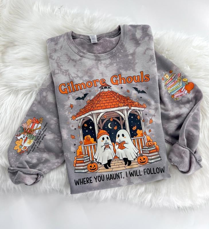 Gilmore Ghouls Halloween Bleached Graphic Sweatshirt or Hoodie Unisex  Womenswear Crewneck Casual Top DTF Printed Coton Poly Blend