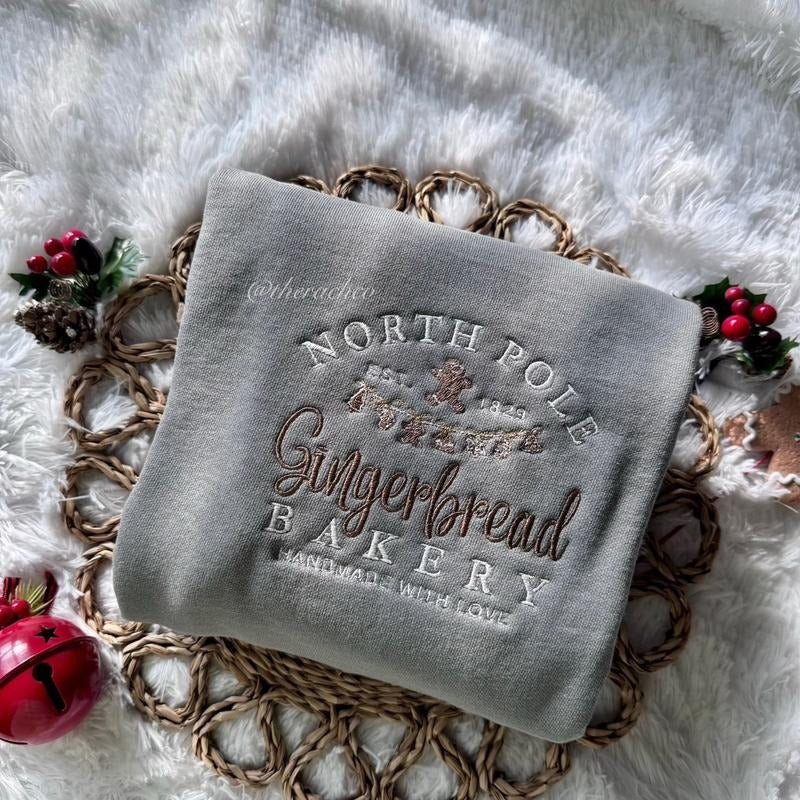 Gingerbread Bakery Embroidered Sweatshirt Comfort Colors Sweatshirt Christmas Sweatshirt T-Shirts, Hoodie | DripVista.com
