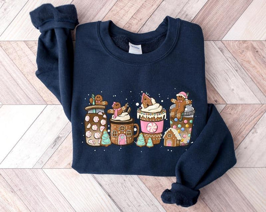 Gingerbread Christmas Coffee Shirt, Christmas coffee Sweatshirt, women Holiday sweater, Xmas Tee, Coffee Lover gift, Latte drink Crewneck