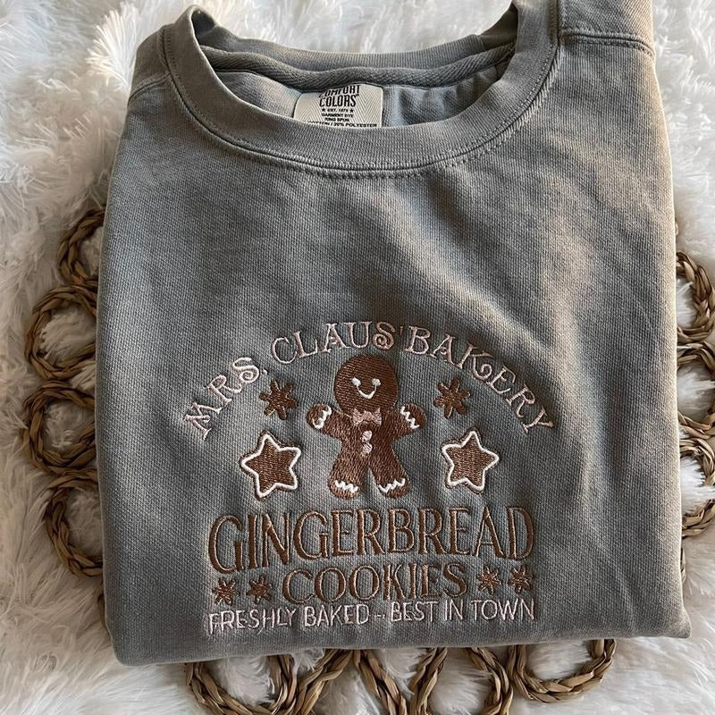 Gingerbread Embroidered Sweatshirt Comfort Colors Sweatshirt Christmas Sweatshirt T-Shirts, Hoodie | DripVista.com
