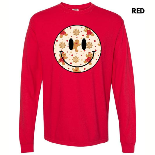 Gingerbread Happy Face Long Sleeve Comfort Colors T-Shirt 'NLB'