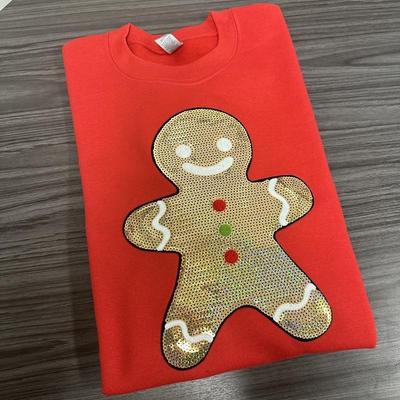 Gingerbread Man Sequin Patch Gildan Sweatshirt -- RED