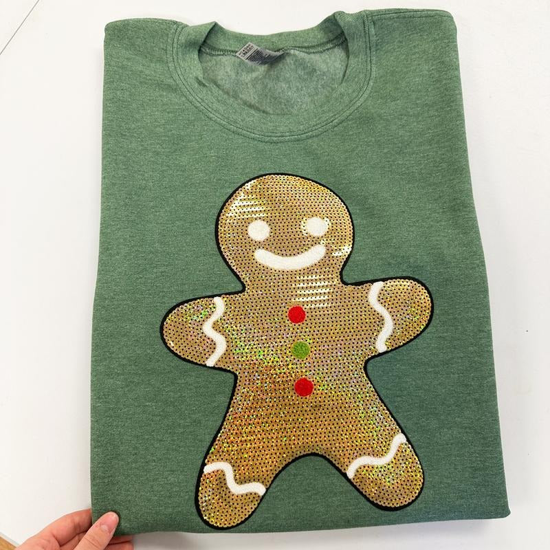 Gingerbread Man Sequin Patch Gildan Sweatshirt