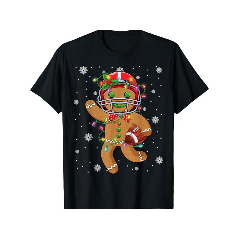 Gingerbread Santa Hat Playing Football Christmas Tree Lights T-Shirt made in usa Hoodie, Sweatshirt | DripVista.com