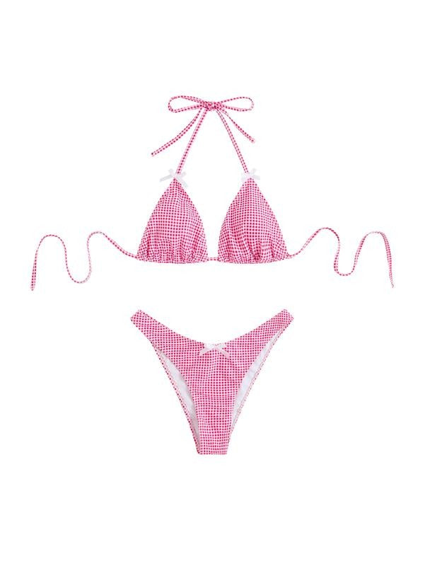 Gingham Bikini Set Bow High Cut Thong Halter Triangle Top Swimsuit Bathing Suit T-Shirts, Hoodie, Sweatshirt | DripVista.com
