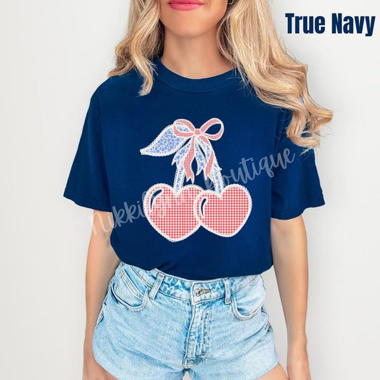 Gingham Heart Cherries Comfort Colors T-Shirt 'NLB'